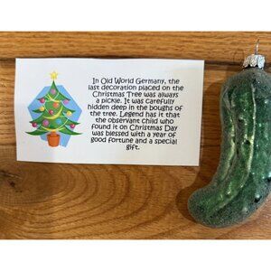 Vintage 4" Glass Pickle  Christmas Tree Ornament Made In Germany W/Note